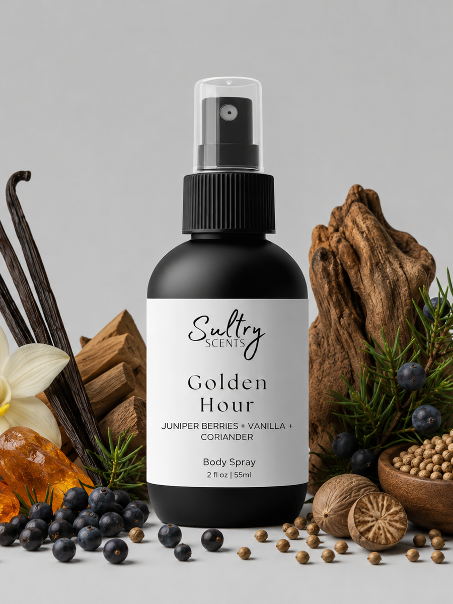 Gentle Fluidity Gold dupe body spray by Sultry Scents featuring notes of juniper berries, vanilla, and coriander