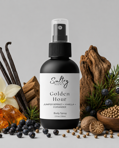 Gentle Fluidity Gold dupe body spray by Sultry Scents featuring notes of juniper berries, vanilla, and coriander