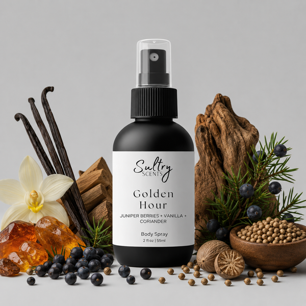 Gentle Fluidity Gold dupe body spray by Sultry Scents featuring notes of juniper berries, vanilla, and coriander