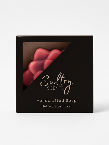 Sultry Scents Goat Milk Soap inspired by CK Euphoria with a luxurious pink and purple design in a 2 oz package