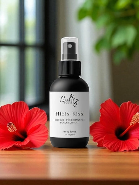 Sultry Scents Hibis-Kiss body spray with two red hibiscus flowers Hibiscus Mahajad dupe fragrance