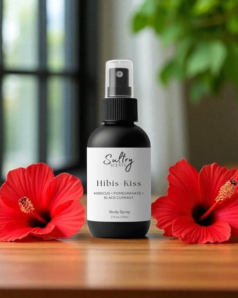 Sultry Scents Hibis-Kiss body spray with two red hibiscus flowers Hibiscus Mahajad dupe fragrance