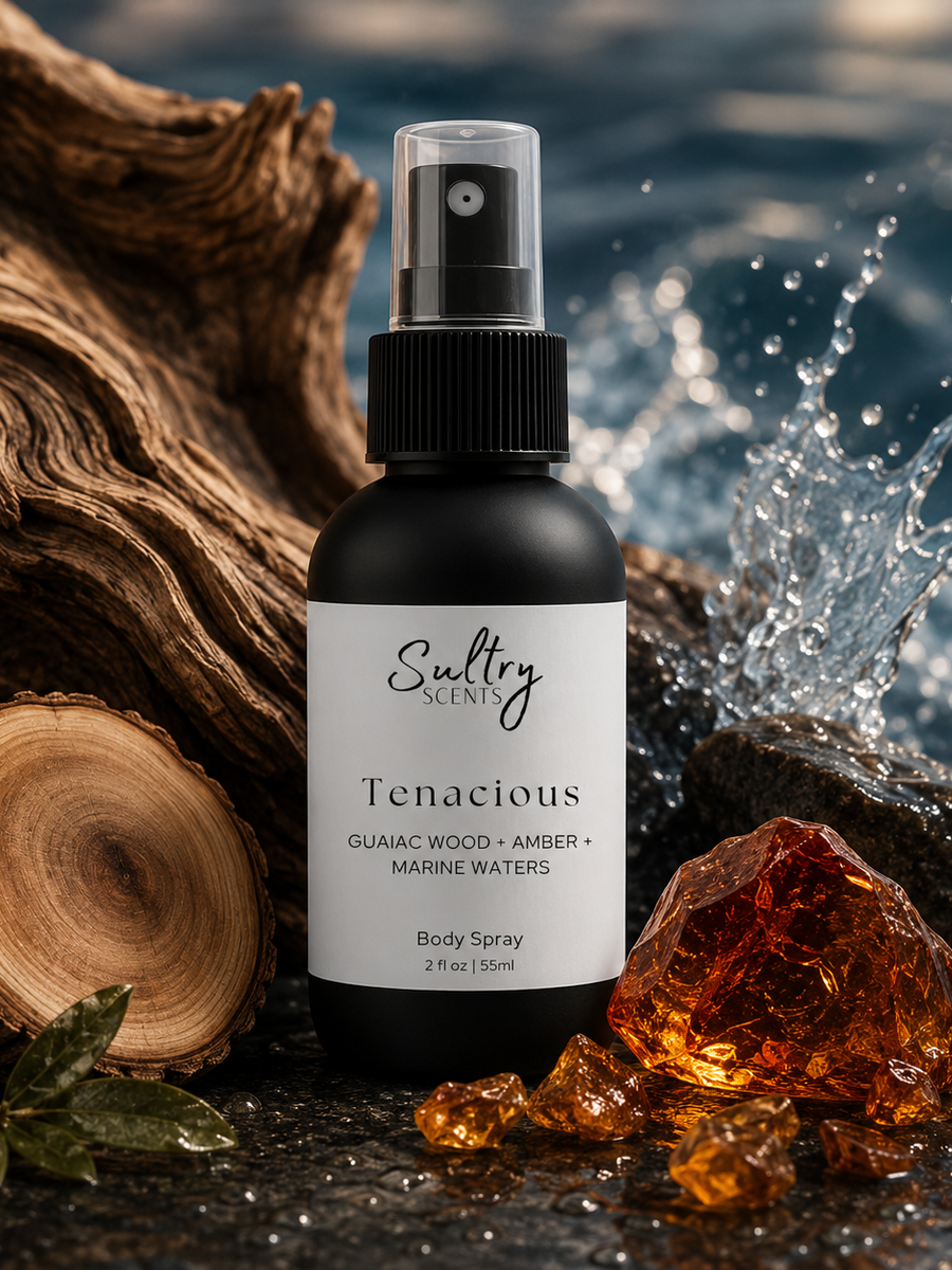 Sultry Scents Tenacious Body Spray with Guaiac Wood Amber Marine Waters, Invictus inspired body spray