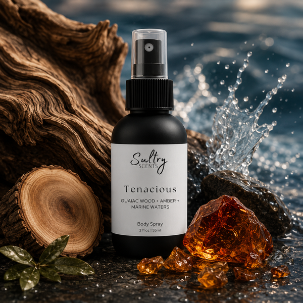 Sultry Scents Tenacious Body Spray with Guaiac Wood Amber Marine Waters, Invictus inspired body spray