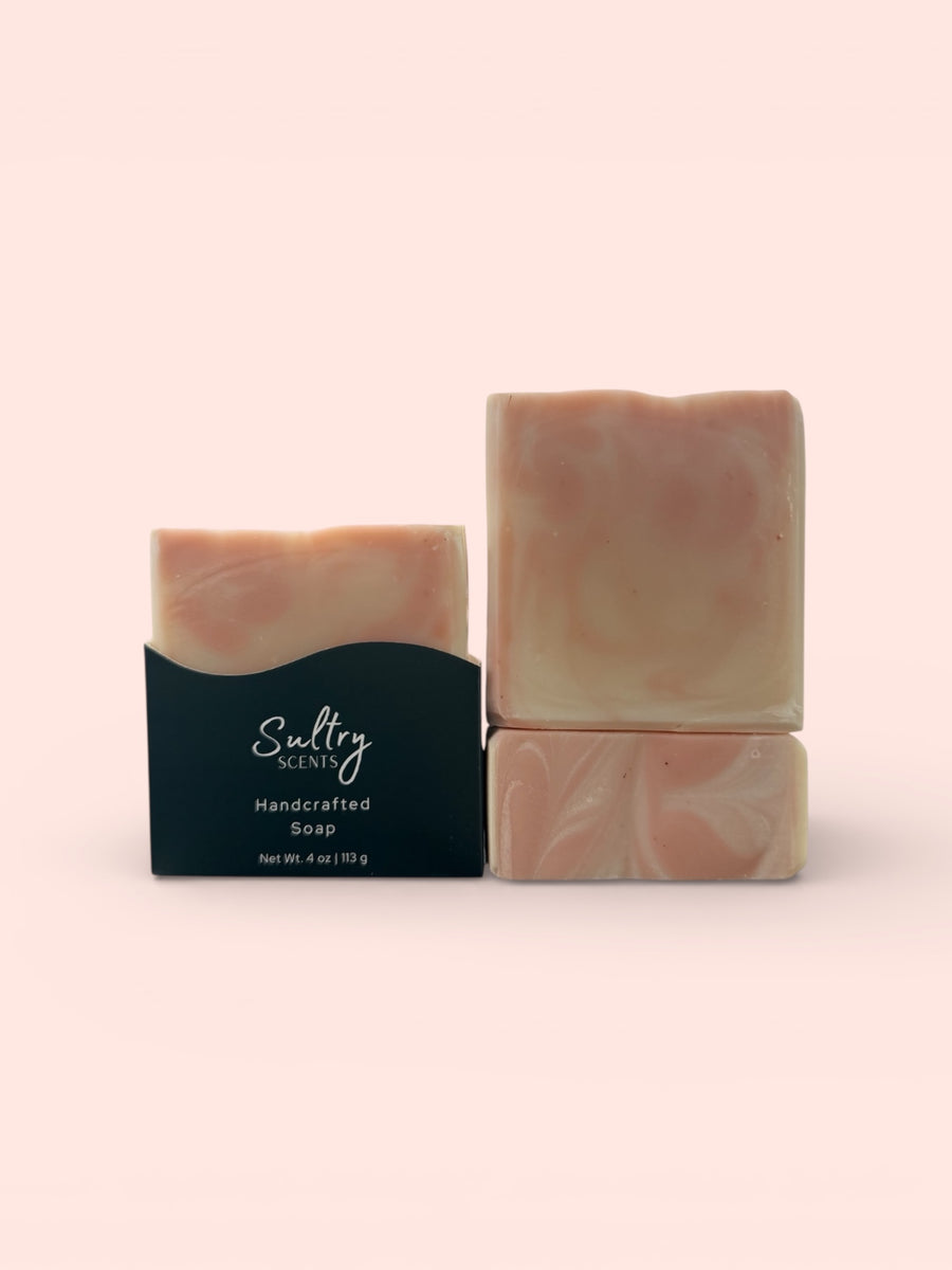 Lavender Bergamot Tallow Soap bar from Sultry Scents in a creamy swirl design for a soothing cleanse