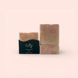 Lavender Bergamot Tallow Soap bar from Sultry Scents in a creamy swirl design for a soothing cleanse