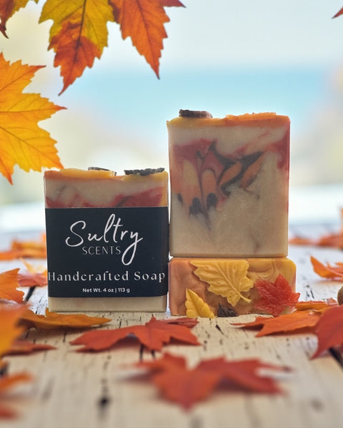 Leaves inspired Fall Soap from Sultry Scents with vibrant autumn colors and natural leaf designs