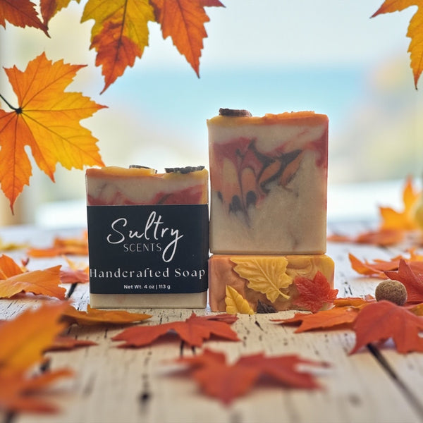 Leaves inspired Fall Soap from Sultry Scents with vibrant autumn colors and natural leaf designs