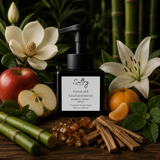 Sultry Scents Emerald Enchantment Luxury Foaming Hand Soap surrounded with scent notes of bamboo, apple, mandarin, magnolia, amber, lily.