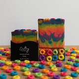 Sultry Scents luxury fruit loops soap in vibrant colors with colorful cereal-shaped soap pieces