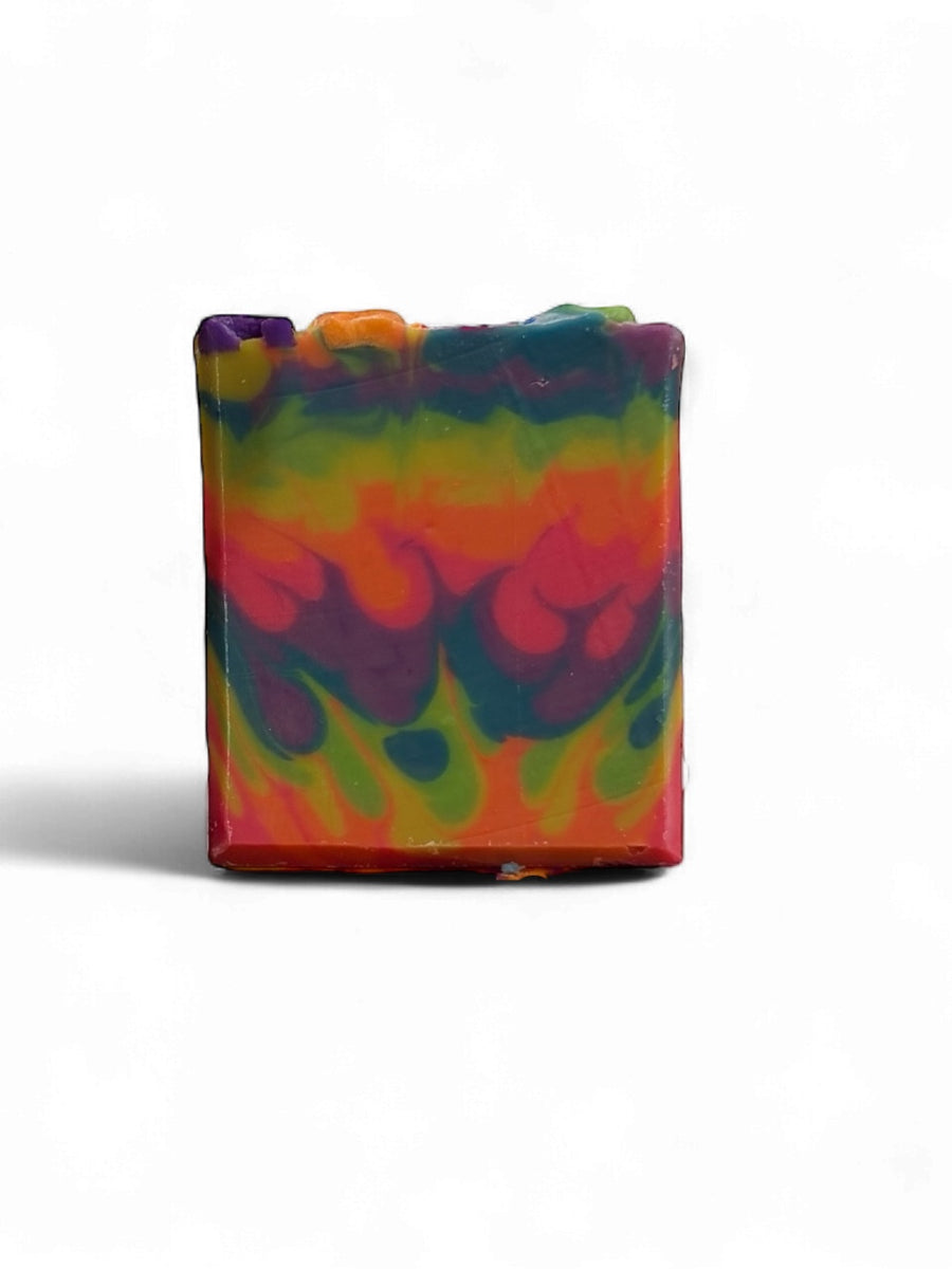 Colorful Sultry Scents luxury fruit loops soap with vibrant swirls in a square shape