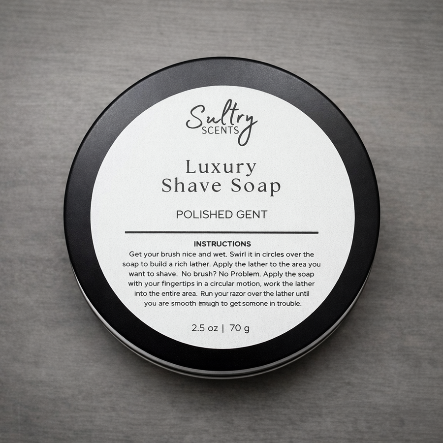 Sultry Scents Luxury Tallow Based Solid Shave Soap in Polished Gent with easy usage instructions
