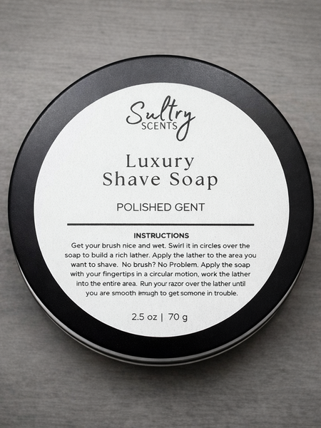 Sultry Scents Luxury Tallow Based Solid Shave Soap in Polished Gent with easy usage instructions