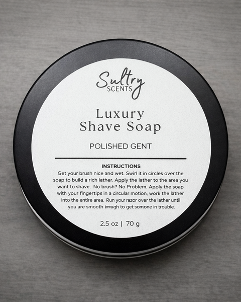 Sultry Scents Luxury Tallow Based Solid Shave Soap in Polished Gent with easy usage instructions