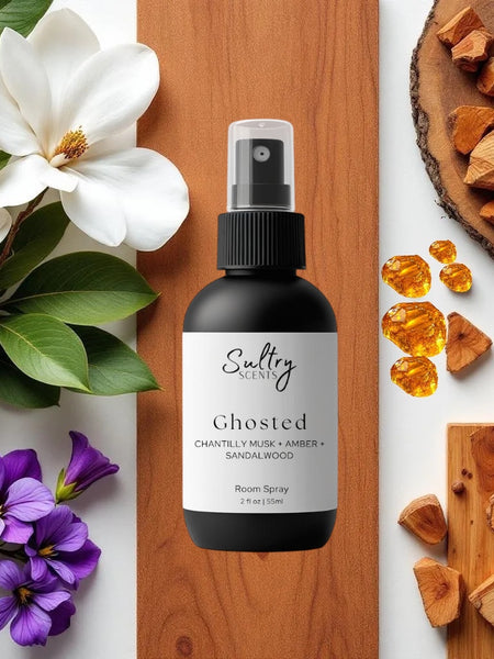 Sultry Scents Ghosted room spray bottle with magnolia violets amber sandalwood Mojave Ghost Inspired Room Spray