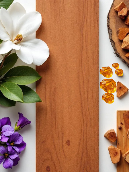 Natural floral and woody ingredients arrangement for Mojave Ghost Inspired Room Spray by Sultry Scents