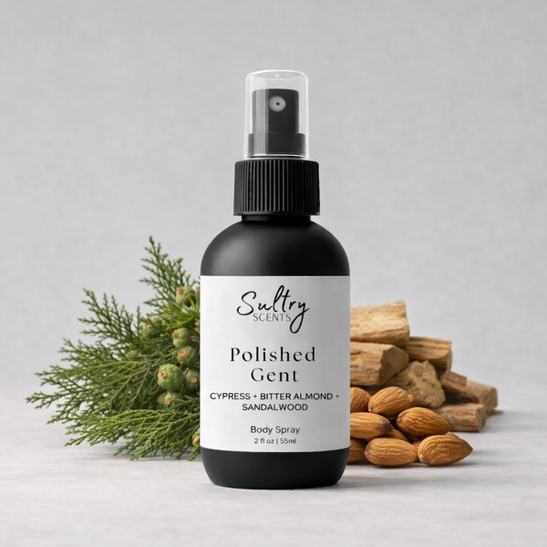 Sultry Scents Polished Gent Body Spray featuring cypress, bitter almond, and sandalwood, Pegasus dupe body spray