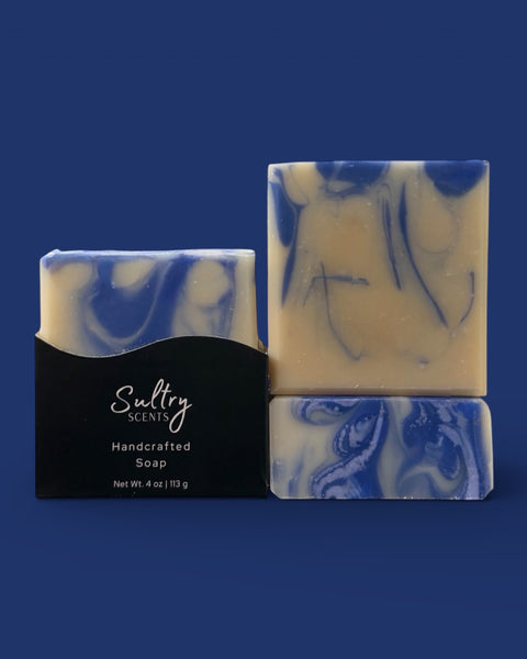 Peppermint Sea Salt Soap Bar from Sultry Scents with swirled blue and cream design
