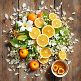 Fresh citrus and floral arrangement with sliced oranges and white flowers for Ritz Carlton Water Tower Place inspired room Spray