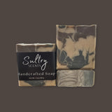 Handcrafted Sultry Scents Smoky Vanilla Woods soap bar featuring elegant marbled design
