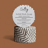 Sultry Scents Solid Dish Soap Bar in Lemon Eucalyptus Scent with Instructions and Ingredients Listed