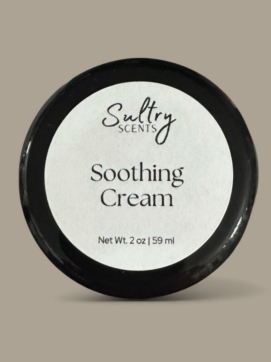Sultry Scents Soothing Cream for Sensitive Skin in a 2 oz jar with a clean label design