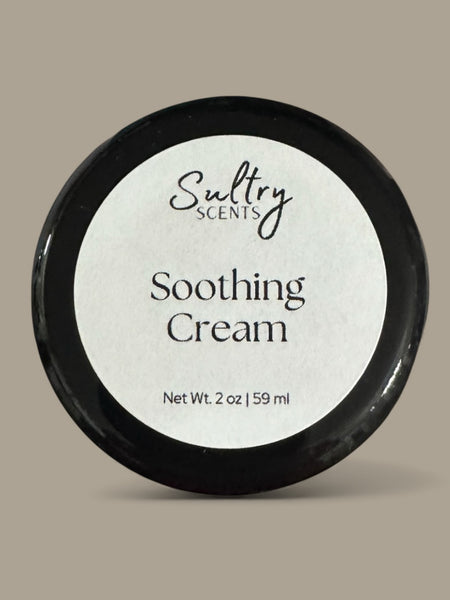 Sultry Scents Soothing Cream for Sensitive Skin in a 2 oz jar with a clean label design