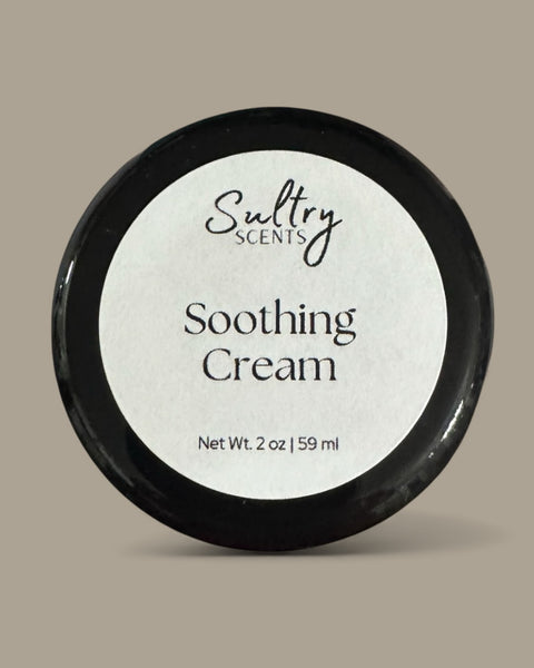 Sultry Scents Soothing Cream for Sensitive Skin in a 2 oz jar with a clean label design