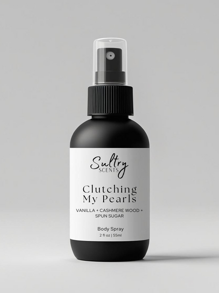 Sultry Scents Clutching My Pearls bottle Vanilla Skin inspired body spray vanilla cashmere wood 2 oz