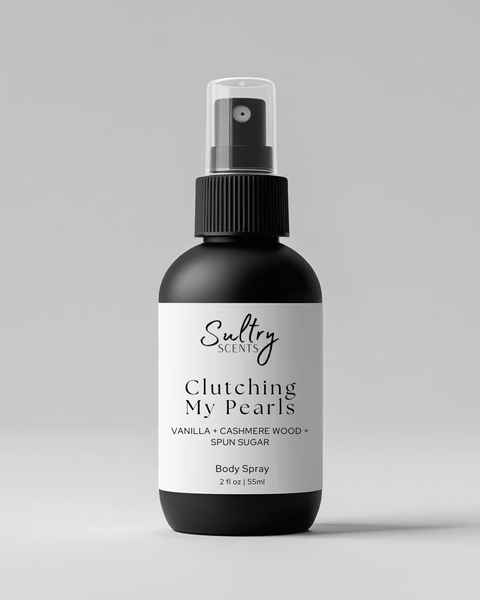 Sultry Scents Clutching My Pearls bottle Vanilla Skin inspired body spray vanilla cashmere wood 2 oz