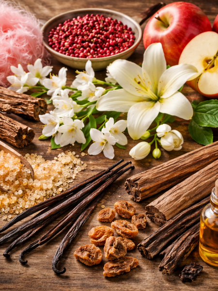 Scent notes for Vanilla skin inspired soap including vanilla pods, apples, spices, and flowers for a natural scent