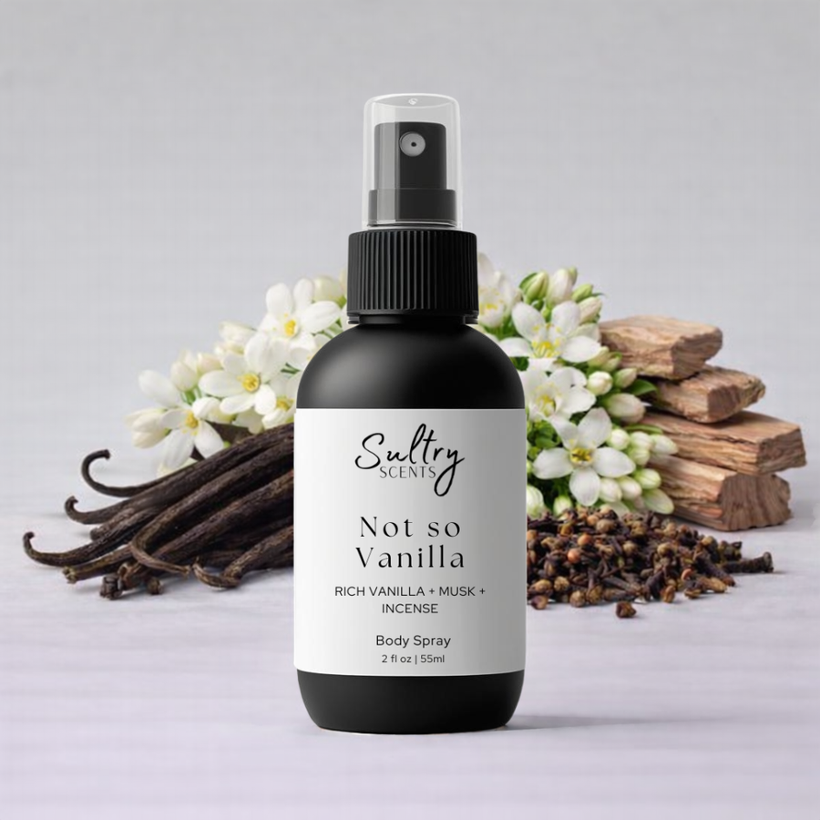 Sultry Scents Not So Vanilla Body Spray, a Vanille 44 dupe, with rich vanilla and musk notes