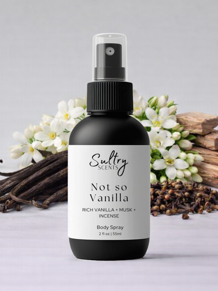 Sultry Scents Not So Vanilla Body Spray, a Vanille 44 dupe, with rich vanilla and musk notes