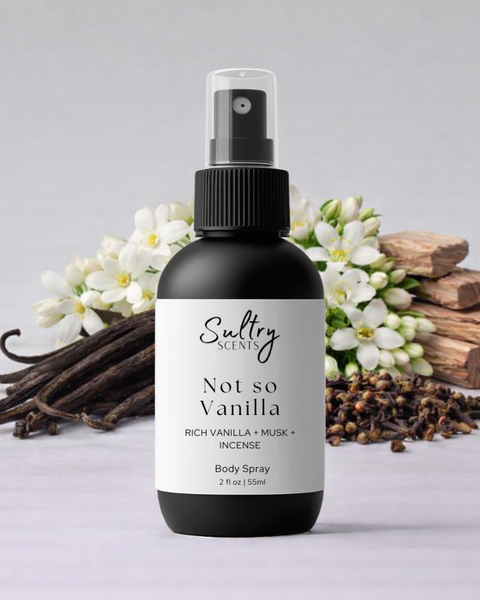 Sultry Scents Not So Vanilla Body Spray, a Vanille 44 dupe, with rich vanilla and musk notes