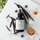 Sultry Scents Vanille 44 dupe body spray with vanilla pods and natural spices on marble