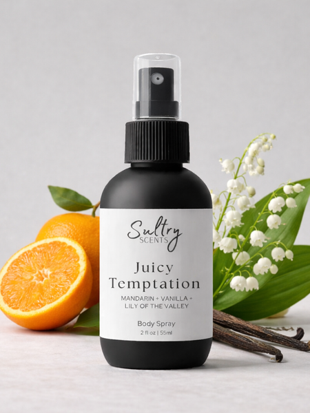 Sultry Scents Juicy Temptation Body Spray with notes of mandarin, vanilla, and lily of the valley, Viva La Juicy inspired