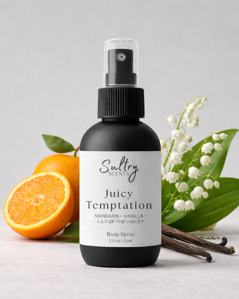 Sultry Scents Juicy Temptation Body Spray with notes of mandarin, vanilla, and lily of the valley, Viva La Juicy inspired