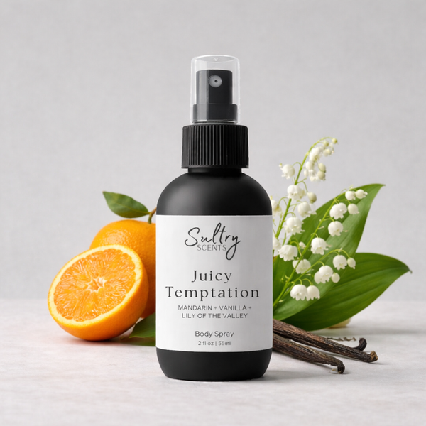 Sultry Scents Juicy Temptation Body Spray with notes of mandarin, vanilla, and lily of the valley, Viva La Juicy inspired