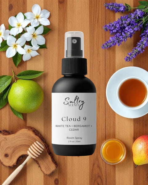 Cloud 9 room spray bottle by Sultry Scents with jasmine lavender bergamot tea and honey Westin Hotel inspired Room Spray
