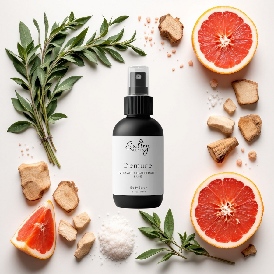 Sultry Scents Demure Body Spray with Wood Sage & Sea Salt inspired fragrance in a stylish bottle