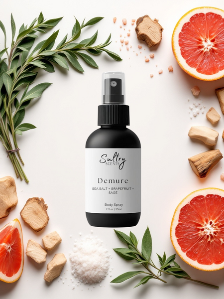 Sultry Scents Demure Body Spray with Wood Sage & Sea Salt inspired fragrance in a stylish bottle