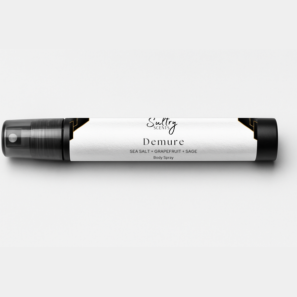 Sultry Scents Demure Body Spray featuring notes of sea salt grapefruit and sage inspired by Wood Sage & Sea Salt
