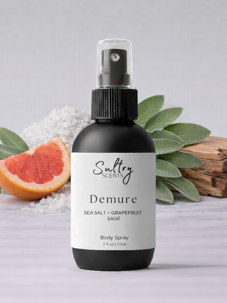 Sultry Scents body spray featuring Wood Sage & Sea Salt for a refreshing scent experience