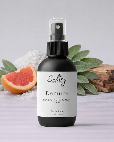 Sultry Scents body spray featuring Wood Sage & Sea Salt for a refreshing scent experience