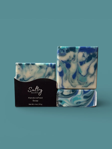 Sultry Scents Jo Malone Wood Sage & Sea Salt inspired soap with beautiful blue and white swirls