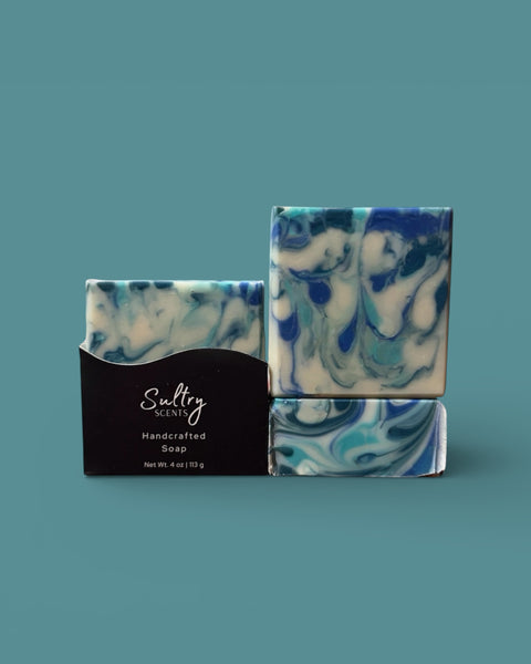 Sultry Scents Jo Malone Wood Sage & Sea Salt inspired soap with beautiful blue and white swirls
