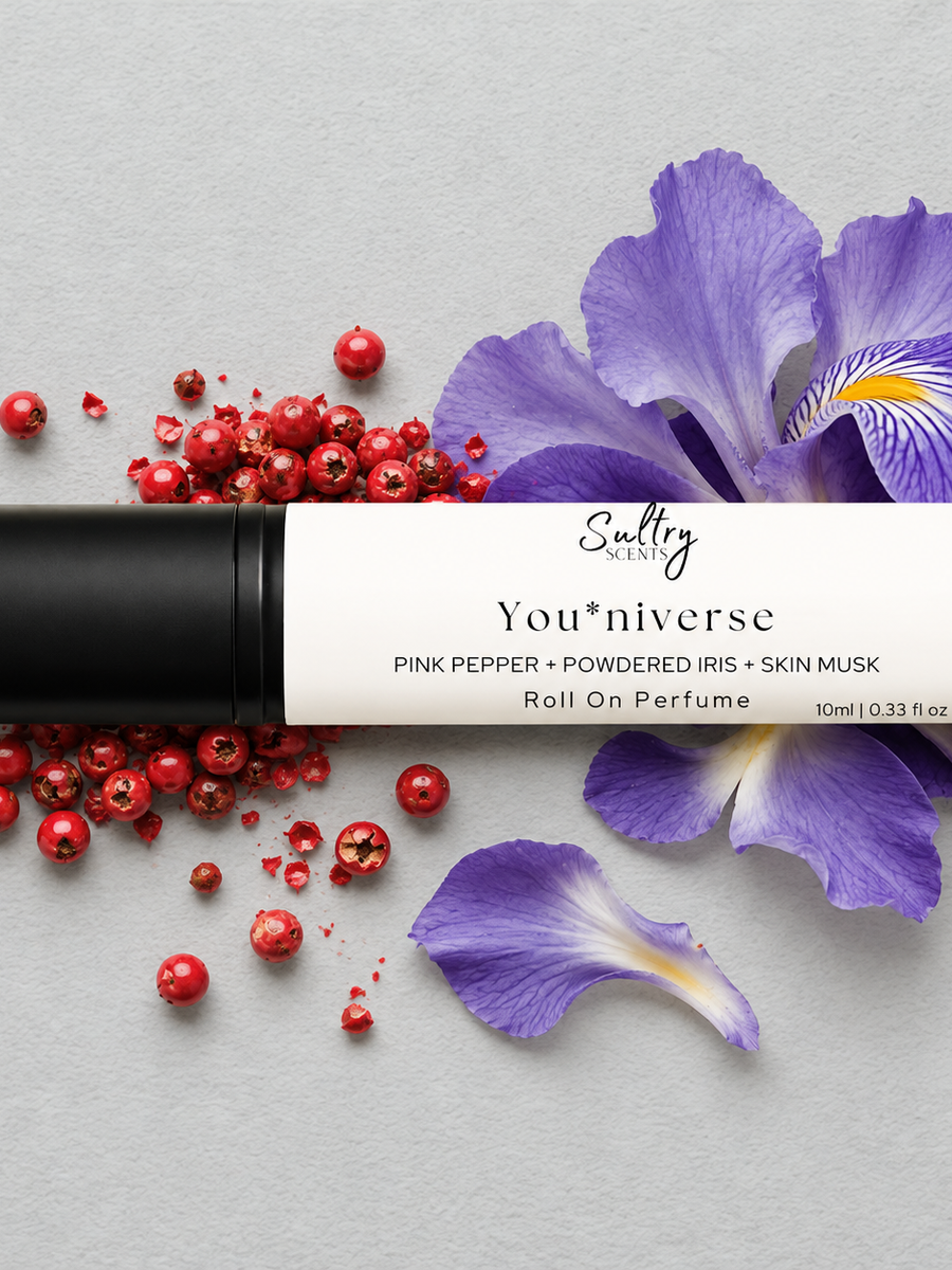 Sultry Scents You*niverse Roll-On Perfume with Pink Pepper and Powdered Iris, Glossier You inspired perfume