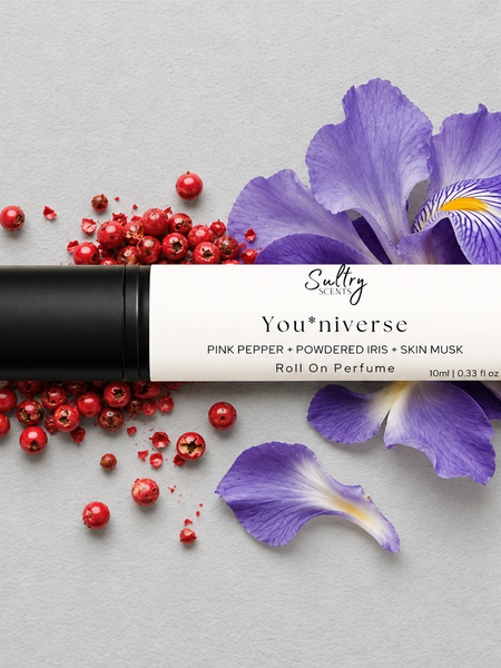 Sultry Scents You*niverse Roll-On Perfume with Pink Pepper and Powdered Iris, Glossier You inspired perfume