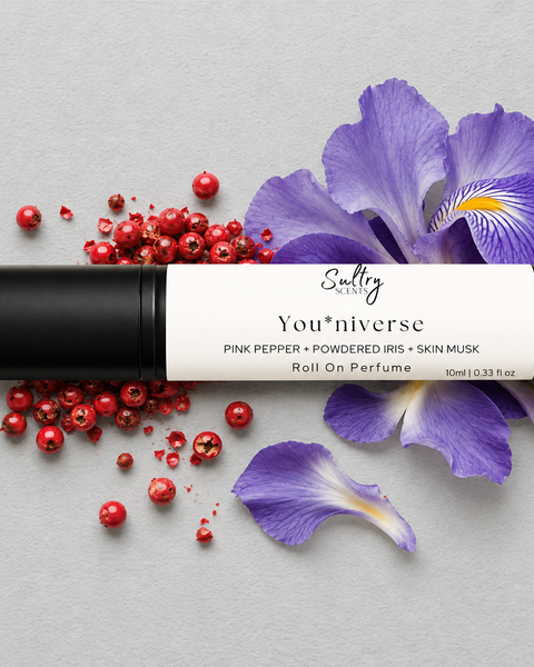 Sultry Scents You*niverse Roll-On Perfume with Pink Pepper and Powdered Iris, Glossier You inspired perfume