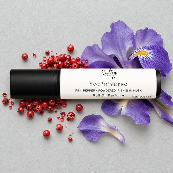 Sultry Scents You*niverse Roll-On Perfume with Pink Pepper and Powdered Iris, Glossier You inspired perfume